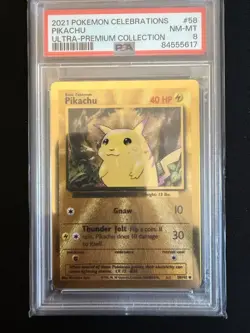 PSA 8 Pikachu 58/102 2021 Celebrations UPC Metal Promo Pokemon Card - Image 1