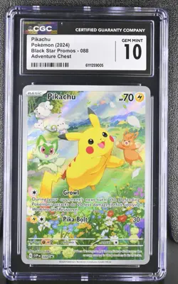 CGC 10 Pikachu SVP 088 Black Star Promo Adventure Chest Holo Pokemon Card psa - Image 1