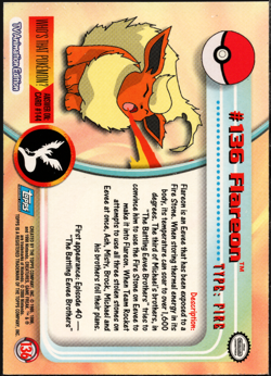 2000 Topps Pokemon TV Animation Edition Series 3 Non Holo #136 Flareon - Image 2