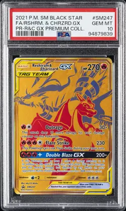 2021 POKEMON SM BLACK STAR PROMO #SM247 FULL ART/RESHIRAM & CHARIZARD GX PSA 10 - Image 1