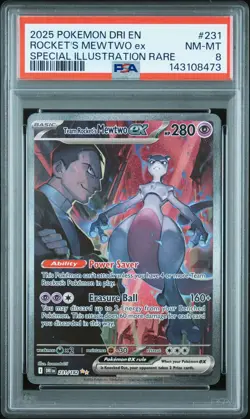 2025 POKEMON DRI EN-DESTINED RIVALS #231 TEAM ROCKET'S MEWTWO EX PSA 8 - Image 1