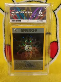 Pokemon Team Rocket Set 2000 Holo Rainbow Energy 17/82 Ace Graded 6 EX-MT Swirl - Image 1
