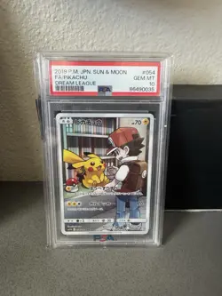 2019 Pokemon PSA 10 JPN Sun & Moon Pikachu FA Dream League 054/049 CHR - Image 1