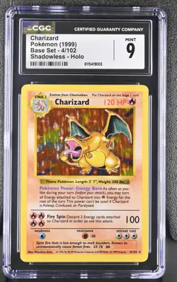 CGC 9 MINT Charizard 1999 Base Set 4/102 Shadowless Holo Pokemon Card - Image 1