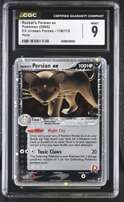 CGC 9 MINT Rocket's Persian ex 2005 EX Unseen Forces 116/115 Holo Pokemon Card - Image 1