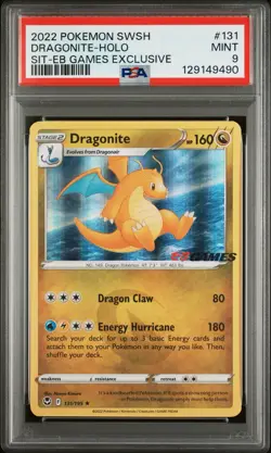 DRAGONITE 131/195 PSA 9 SILVER TEMPEST EB GAMES PROMO POKEMON CARD HOLO ENGLISH - Image 1