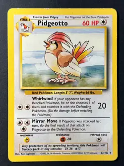 Pidgeotto 22/102 Base Set WOTC Unlimited Rare - Pokemon Card LP - - Image 1