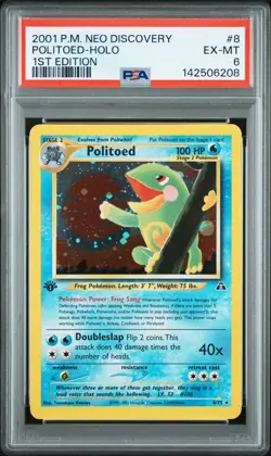 Pokemon Card PSA 6 Politoed 1ST EDITION 8/75 Neo Discovery Vintage Holo 2001 - Image 1
