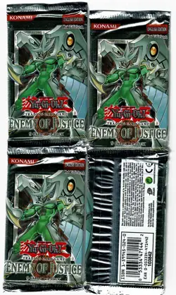 YUGIOH ENEMY OF JUSTICE 1ST EDITION BOOSTER PACKS OUT OF PRINT 4 PACK LOT - Image 1