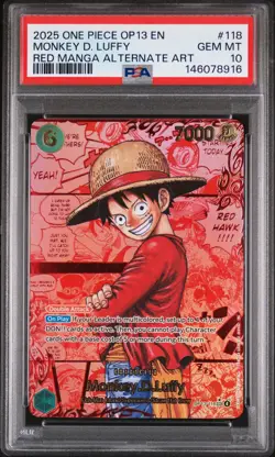 PSA 10 2025 One Piece #118 MONKEY.D.LUFFY Red Manga Alt Art OP13-118 EN GEM MINT - Image 1
