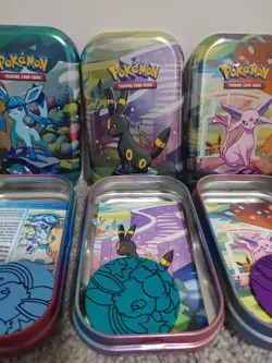 Prismatic Evolutions Tins Full Set Eeveelutions No Packs. Tin, Card, Coin - Image 4