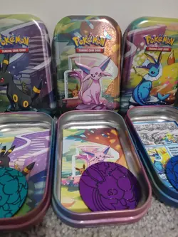 Prismatic Evolutions Tins Full Set Eeveelutions No Packs. Tin, Card, Coin - Image 5