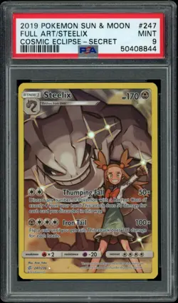 Pokemon 2019 Sun Moon Cosmic Eclipse Secret Rare Full Art STEELIX #247 PSA 9 - Image 1