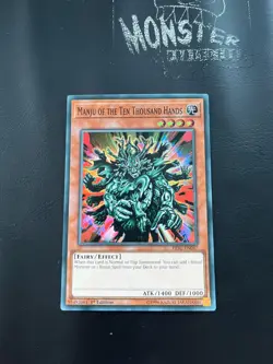 YUGIOH MANJU OF THE TEN THOUSAND HANDS SUPER RARE HISU-EN047 1ST EDITION - Image 1