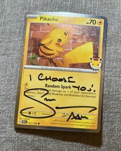 Pokemon TCG Pikachu Holo Swirl Pokemon Day 2026 Card Signed By Sarah Natochenny - Image 1