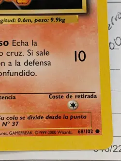 Pokemon Vulpix Base Set 68/102 Spanish 1999-2000 Spain Print Fire Type Card - Image 4