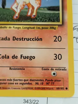 Pokemon Ponyta Base Set 60/102 Spanish 1999-2000 Spain Print Fire Type Card - Image 4