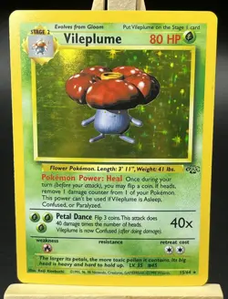 1999 Pokemon Card Game -Vileplume Holo Rare #15/64 Jungle Set (WOTC) Light Stamp - Image 1