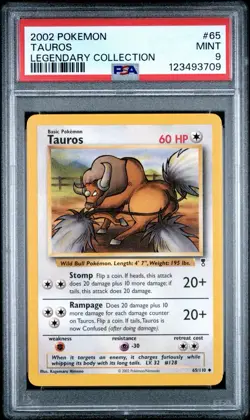 2002 Pokemon Legendary Collection #65 Tauros PSA 9 Card MINT Free Ship NEW CERT! - Image 1