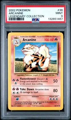 2002 Pokemon Legendary Collection # 36 Arcanine PSA 9 Card MINT NEW CERT! - Image 1