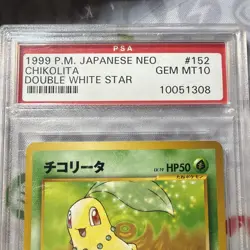 1999 Pokemon Neo 1: Gold, Silver, To A New World Chikorita Japanese #152 PSA 10 - Image 2