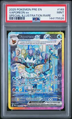 2025 POKEMON PRE EN-PRISMATIC EVOLUTIONS #149 VAPOREON EX PSA 9 - Image 1