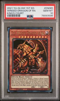 2021 YU-GI-OH! KING'S COURT 1ST ED #EN065 THE WINGED DRAGON OF RA PSA 10 - Image 1