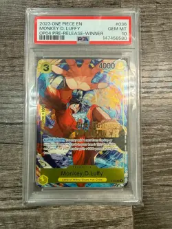ONE PIECE MONKEY D LUFFY OP03 P-036 PRE RELEASE TOURNAMENT WINNER PSA 10 - Image 1