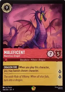 108/204 MALEFICENT MONSTROUS DRAGON EN9 LEGENDARY DISNEY LORCANA CARD - Image 1
