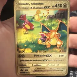 Pokemon Charmander Charmeleon Charizard GX Gold Metal Evolution Card HP 450 500 - Image 1
