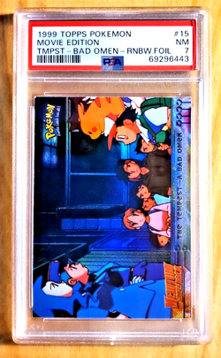1999 Topps Pokemon Movie Ed The Tempest A Bad Omen #15 RARE RAINBOW Foil PSA 7 - Image 1