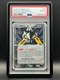 PSA NM-MT 8 -Rocket's Raikou Ex 108/107 Secret Rare Holo-2005 Pokemon Ex Deoxys - Image 1