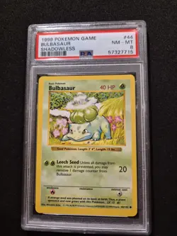 1999 Pokemon TCG Bulbasaur Shadowless Base Set PSA 8 Mint 44/102 - Image 3