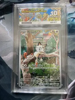 Meowth 106/094 Phantasmal Flames Holo Ace 10 Gem Mint Perfect Sub Grades Pokemon - Image 1
