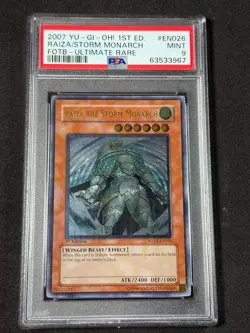 Yugioh PSA 9 Raiza the Storm Monarch FOTB-EN026 Ultimate Rare 1st Edition - Image 1