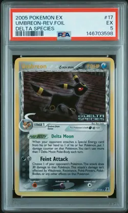 2005 Pokemon Ex Umbreon Reverse Foil Delta Species Stamped PSA 5 EX - Image 1