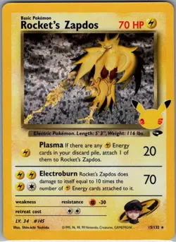 Rocket's Zapdos 15/132 Celebrations: Classic Collection - Pokemon Card - NM - Image 1