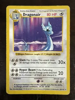 Dragonair Base Set Rare Vintage Pokemon Card #18/102 1999 Shadowless - Image 1