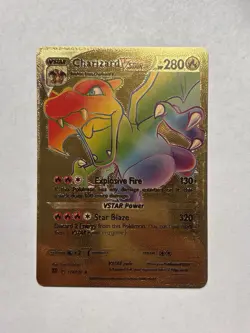 Rainbow Charizard Vstar Gold Foil Fan Art Textured Display Card NM - Image 1