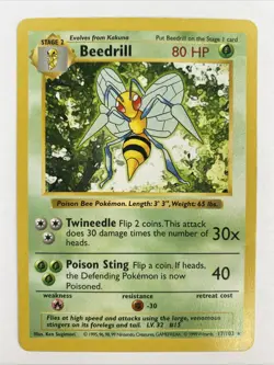 Pokemon Card - Beedrill Base Set (Shadowless) 17/102 Rare - Image 1