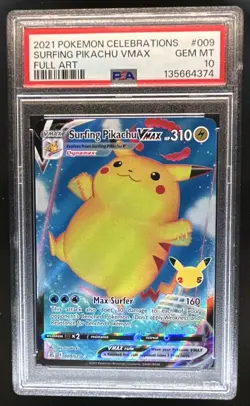 2021 Pokemon SWSH Celebrations Surfing Pikachu VM Full Art #009/025 PSA 10 - Image 1