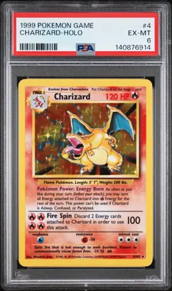 1999 Pokemon Base Set Charizard 4/102 Holo PSA 6 EX-MT WOTC - Image 1