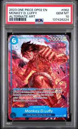 One Piece Monkey D Luffy OP02-062 PSA 10 POP 412 Akira Egawa Art - Image 1
