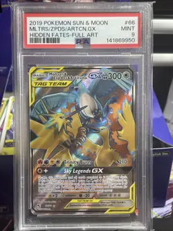 2019 Pokemon SM Hidden Fates Moltres & Zapdos & Articuno GX 66/68 Full Art PSA 9 - Image 1
