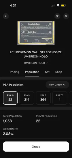 PSA 10 UMBREON-HOLO #22 CALL OF LEGENDS LOW POP 22 POKEMON 2011 GEM MINT 10 RARE - Image 5