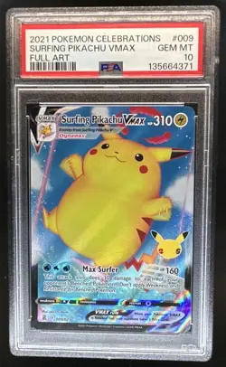 2021 Pokemon SWSH Celebrations Surfing Pikachu VM Full Art #009/025 PSA 10 - Image 1