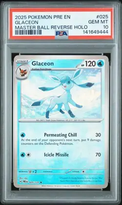 2025 POKEMON PRE EN-PRISMATIC EVOLUTIONS #025 GLACEON MASTER BALL PSA 10 (444 - Image 1