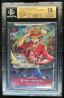 2023-24 One Piece Bandai Monkey D. Luffy Tournament Top Prize JP #P-001 BGS 10 - Image 1