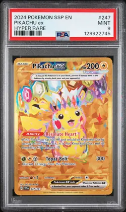 2024 POKEMON SSP EN-SURGING SPARKS HYPER RARE #247 PIKACHU EX PSA 9 - Image 1