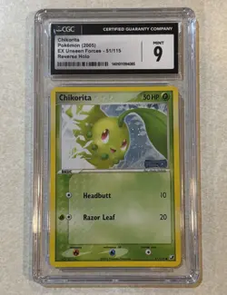 Pokemon 2005 Chikorita Reverse Holo CGC 9. MINT EX Unseen Forces 51/115 2005 - Image 1